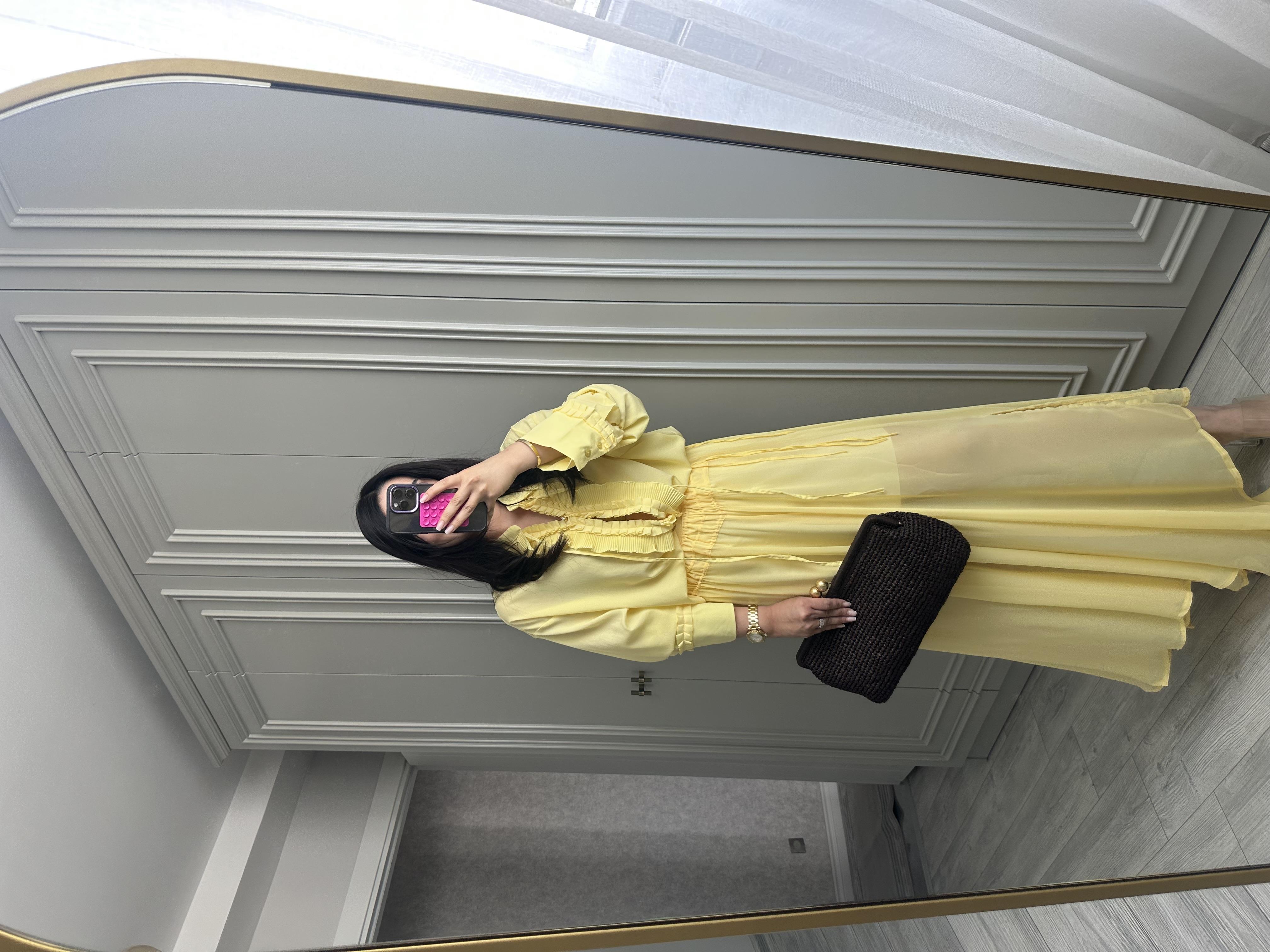 Şifon Astarlı Sarı Etek 