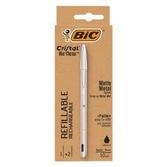 Bic Cristal Renew Tükenmez Kalem, Metal Gövde + 2 Refil, Siyah