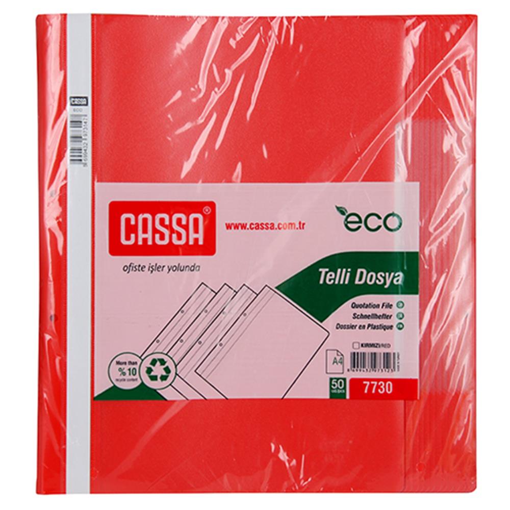 Cassa Eco 7730 Telli Dosya Plastik 50 Adet - Kırmızı
