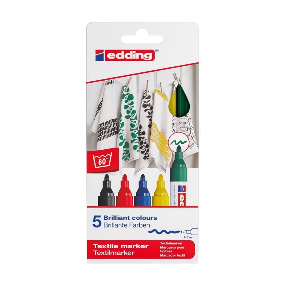 Edding E-4500 Kumaş Boyama Kalemi 5 Adet - Karışık Temel Renkler