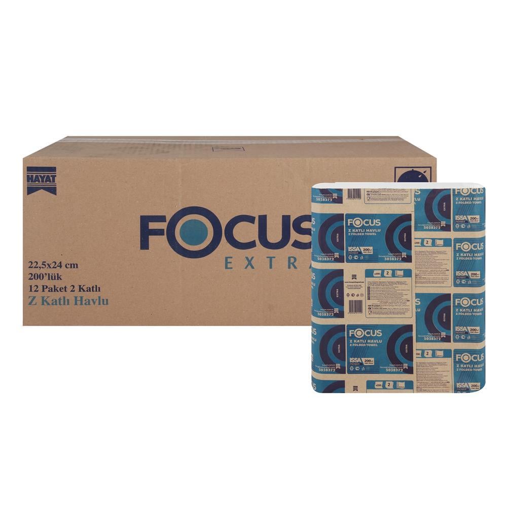 Focus Extra Z Katlama Kağıt Havlu Çift Katlı 22.5 x 24 cm 200 Yaprak - 12 Adet