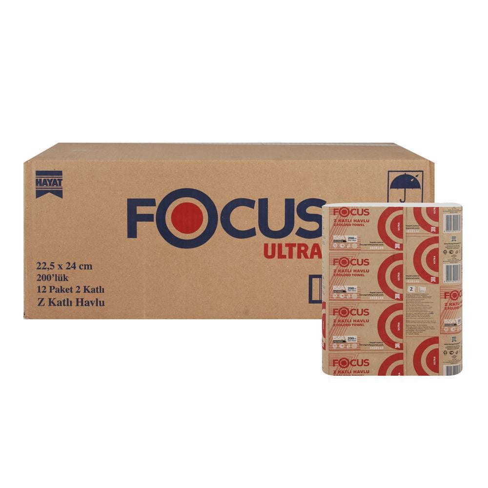 Focus Ultra Z Katlama Kağıt Havlu Çift Katlı 22.5 x 24 cm 200 Yaprak - 12 Adet