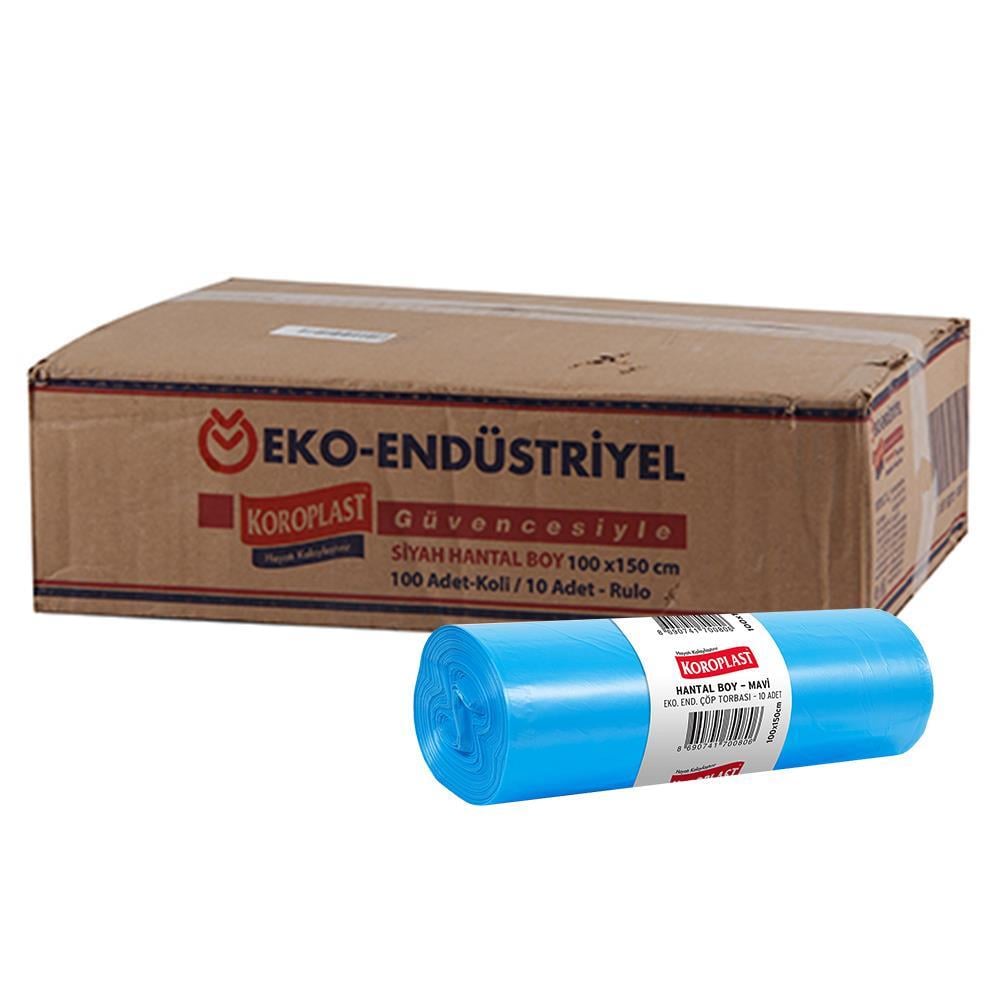 Koroplast Eko Endüstriyel Çöp Poşeti Hantal Boy 100 x 150 cm 10 Adet x 10 Rulo - Mavi