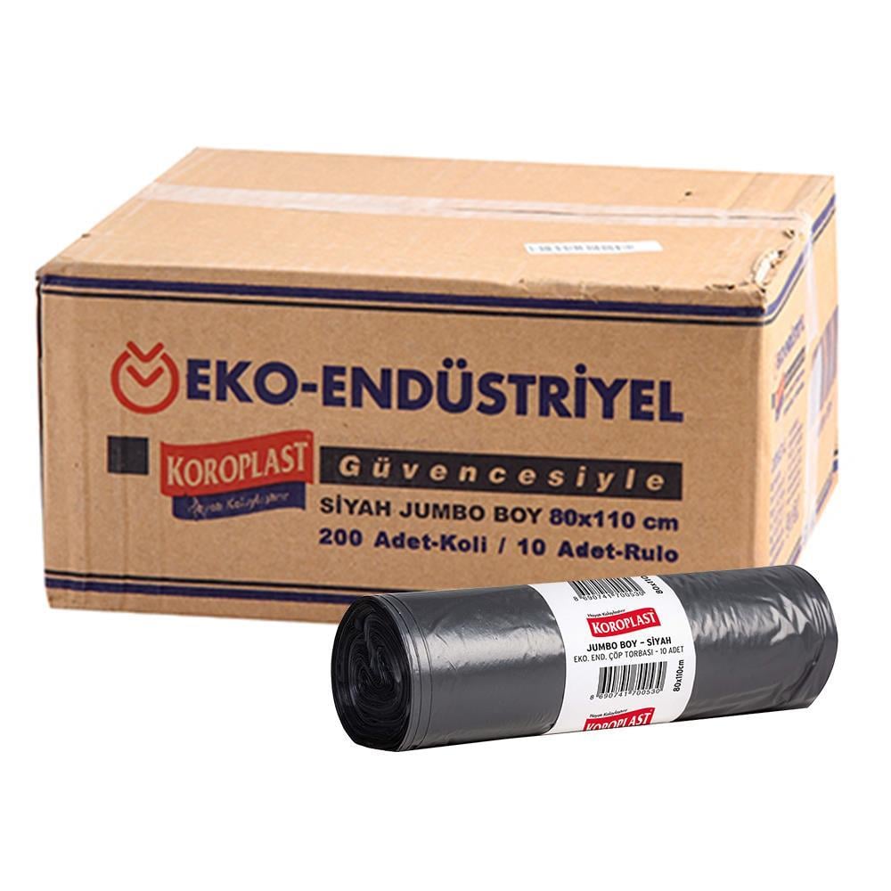 Koroplast Eko Endüstriyel Çöp Poşeti Jumbo Boy 80 x 110 cm 10 Adet x 20 Rulo - Siyah