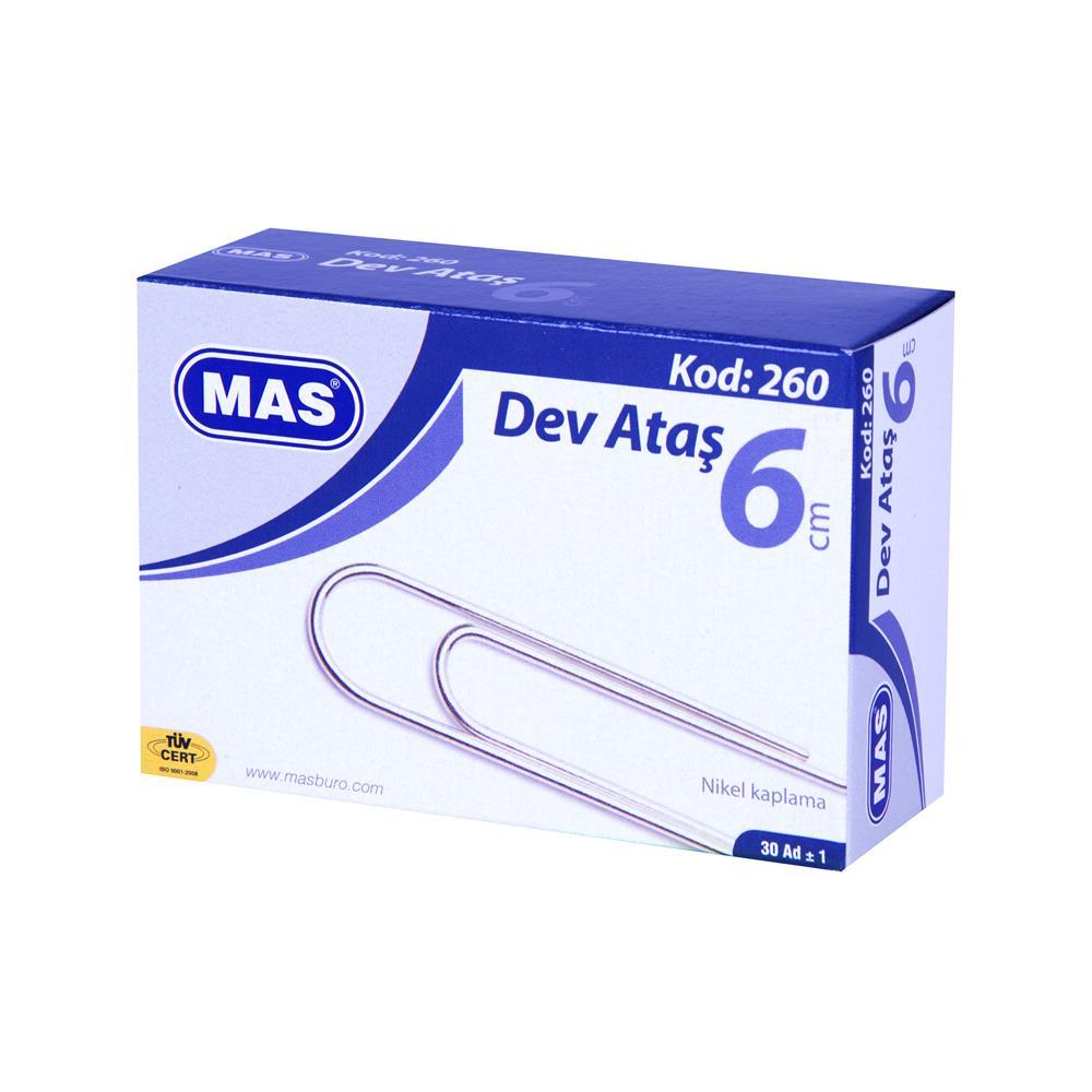 MAS 260 Dev Ataş 6 cm 30 Adet - Metalik Gri