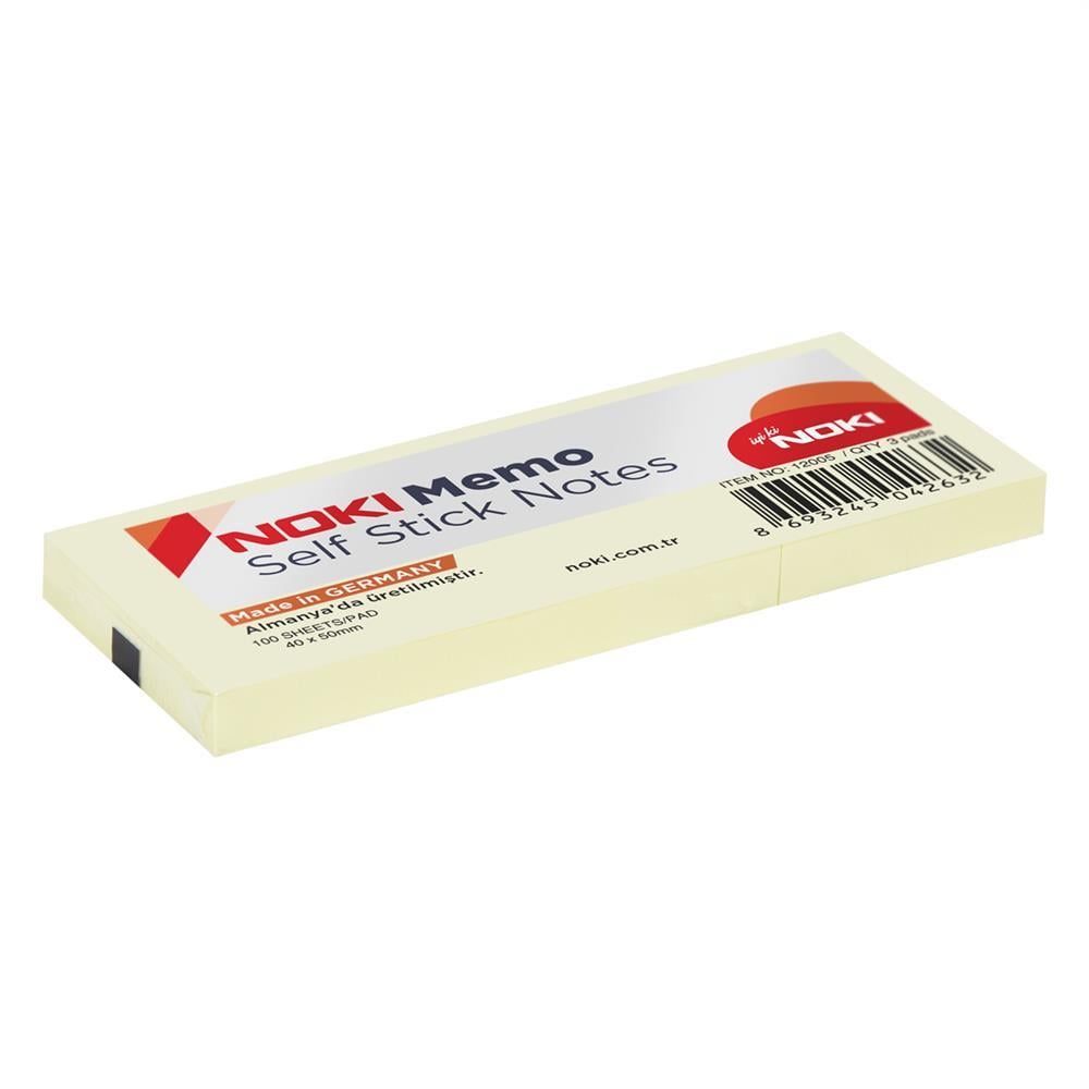 Noki Memo 12005 Yapışkanlı Not Kağıdı 40 x 50 mm 100 Yaprak x 3 Adet - Sarı