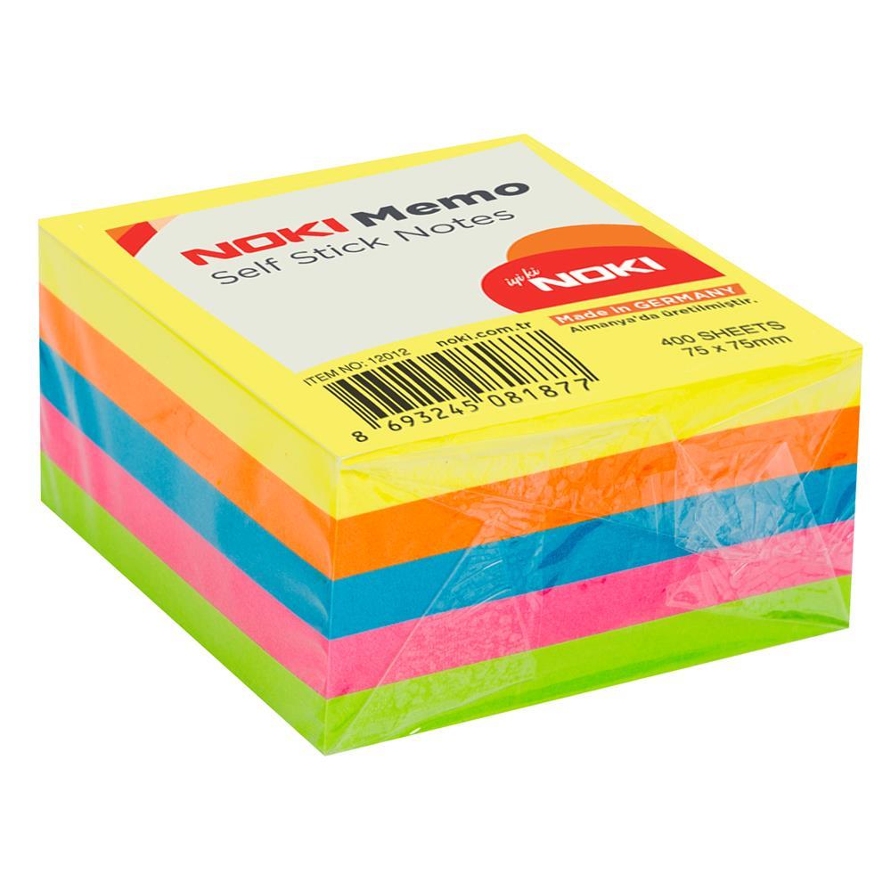 Noki Memo 12012 Yapışkanlı Not Kağıdı 75 x 75 mm 400 Yaprak - Karışık Neon Renk
