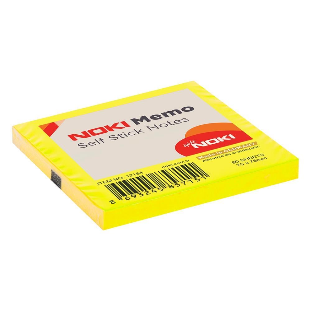 Noki Memo 12133 Yapışkanlı Not Kağıdı 75 x 75 mm 80 Yaprak - Limon Sarısı