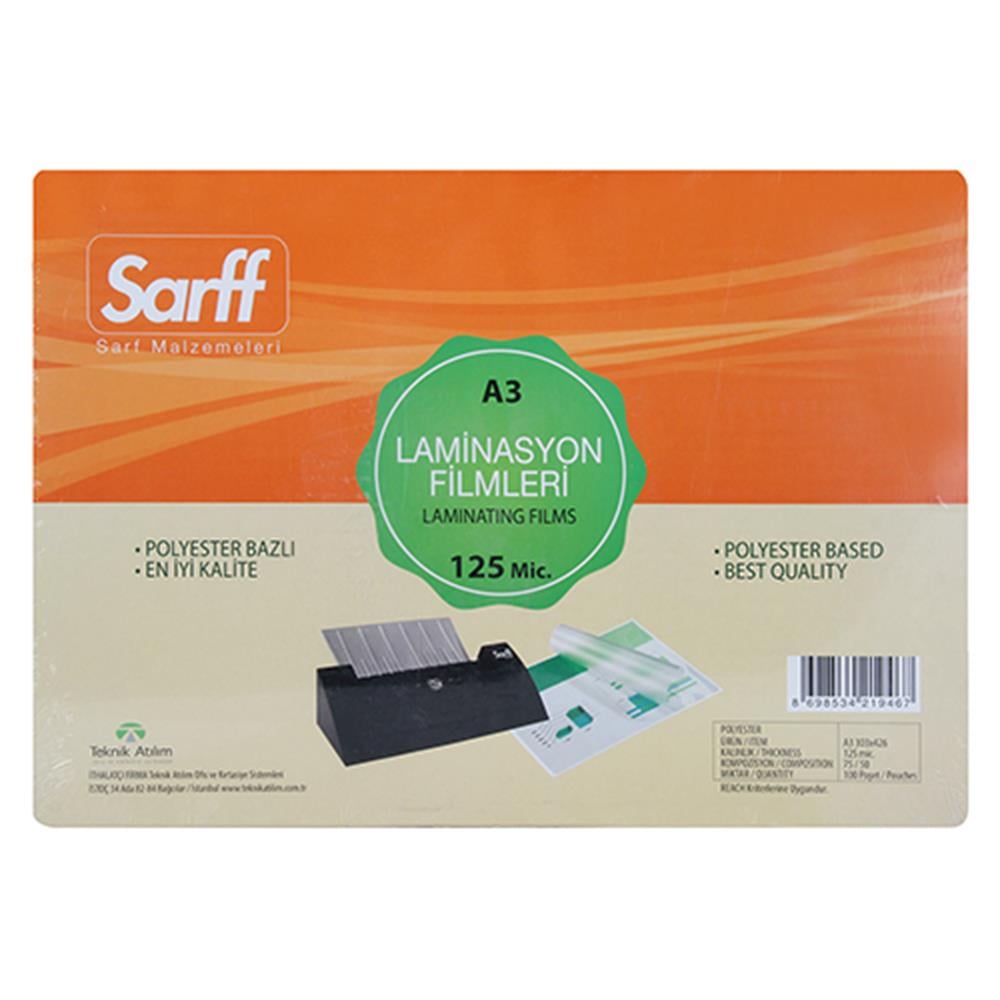 Sarff Laminasyon Filmi 125 Mikron A3 100 Adet