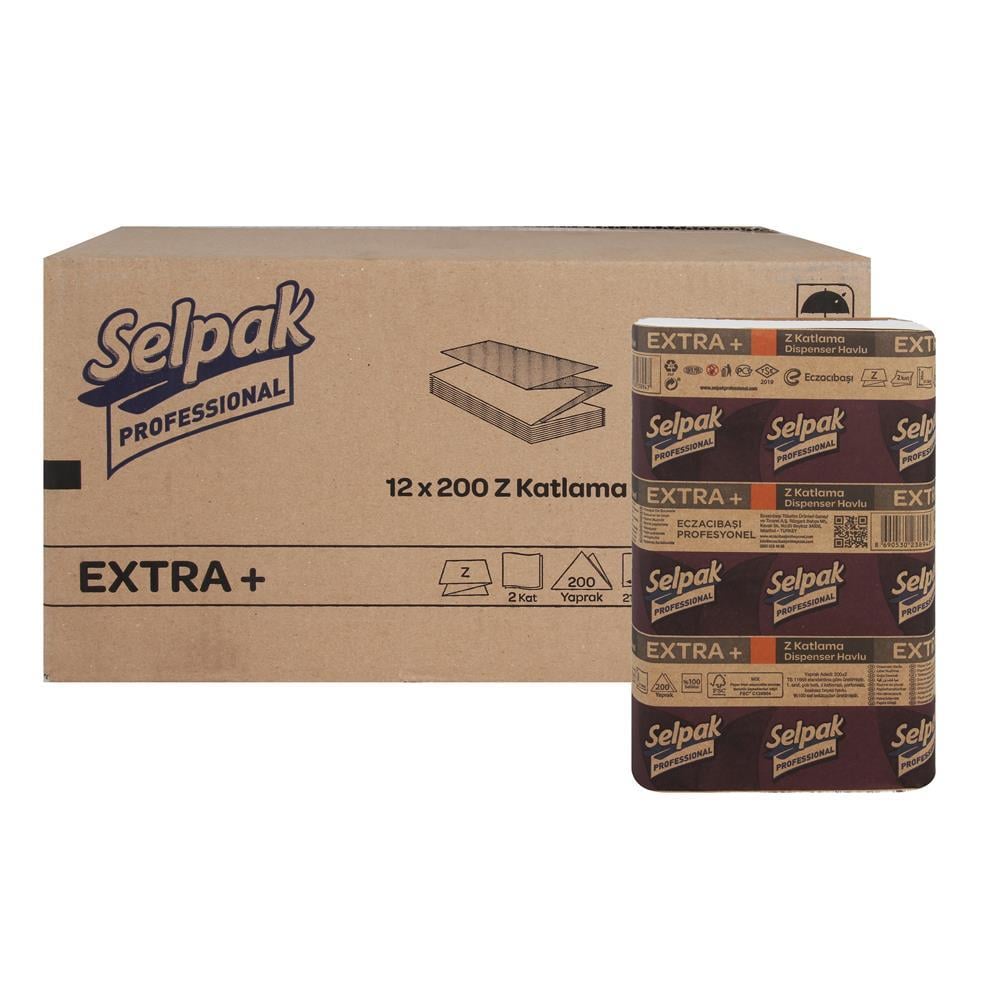 Selpak Professional Extra Plus Z Katlama Kağıt Havlu Çift Katlı 21.5 x 24 cm 200 Yaprak - 12 Adet