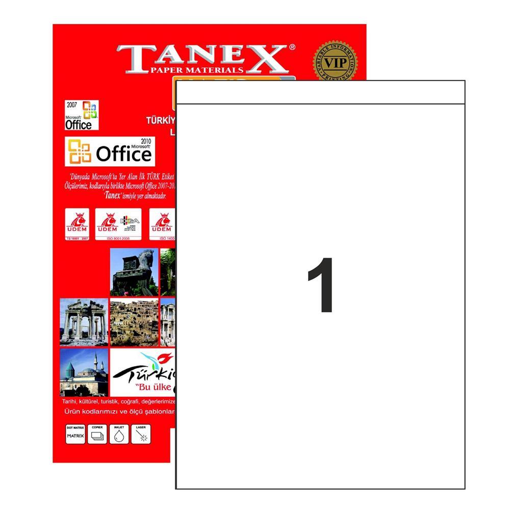 Tanex TW-2100 Yazıcı Etiketi 210 x 280 mm 100 Adet - Beyaz