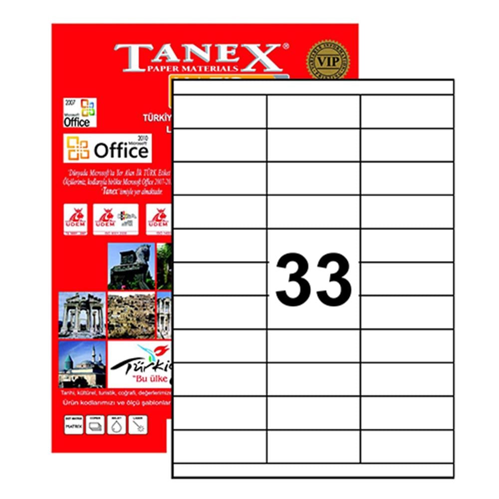 Tanex TW-2133 Yazıcı Etiketi 70 x 25 mm 3.300 Adet - Beyaz