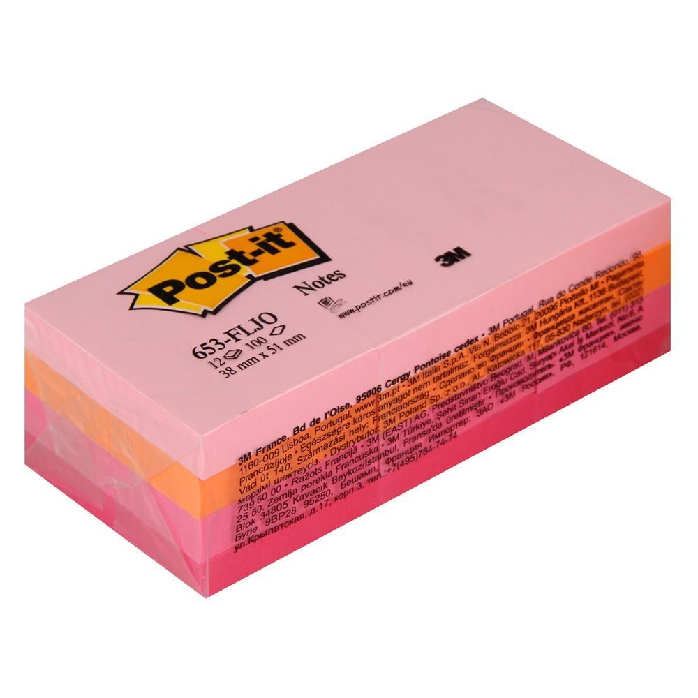 3M Post-It 653 -FLJO Floral Serisi Yapışkanlı Not Kağıdı 38 x 51 mm 100 Yaprak x 12 Adet - Pembe Tonlar