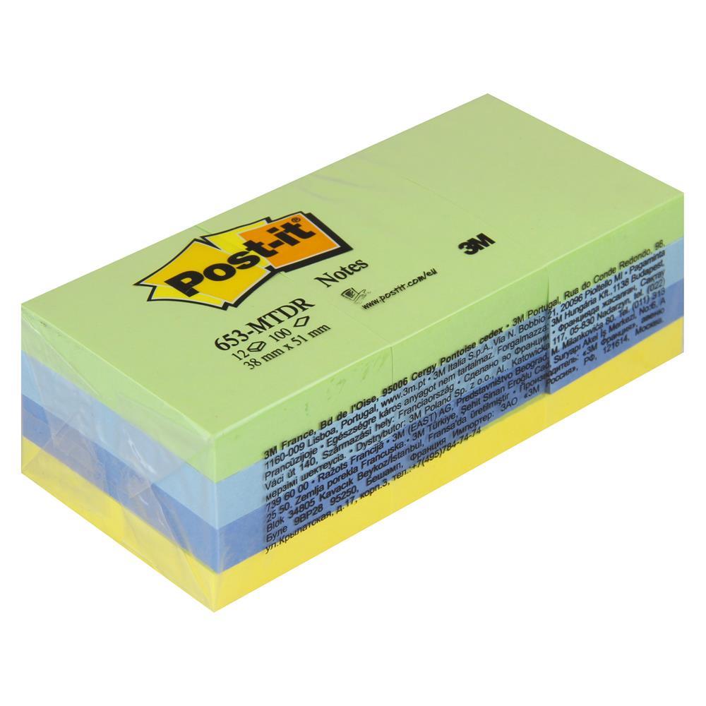 3M Post-It 653-MTDR Mint Serisi Yapışkanlı Not Kağıdı 38 x 51 mm 100 Yaprak x 12 Adet - Karışık Renk