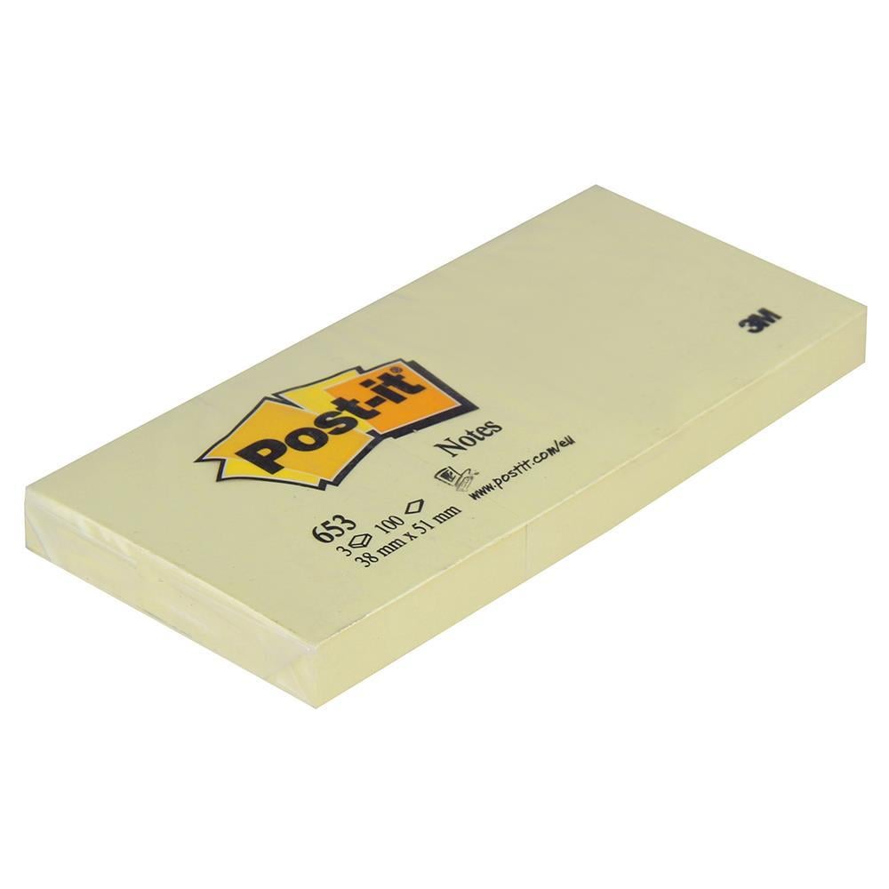 3M Post-It 653 Yapışkanlı Not Kağıdı 38 x 51 mm 100 Yaprak x 3 Adet - Sarı