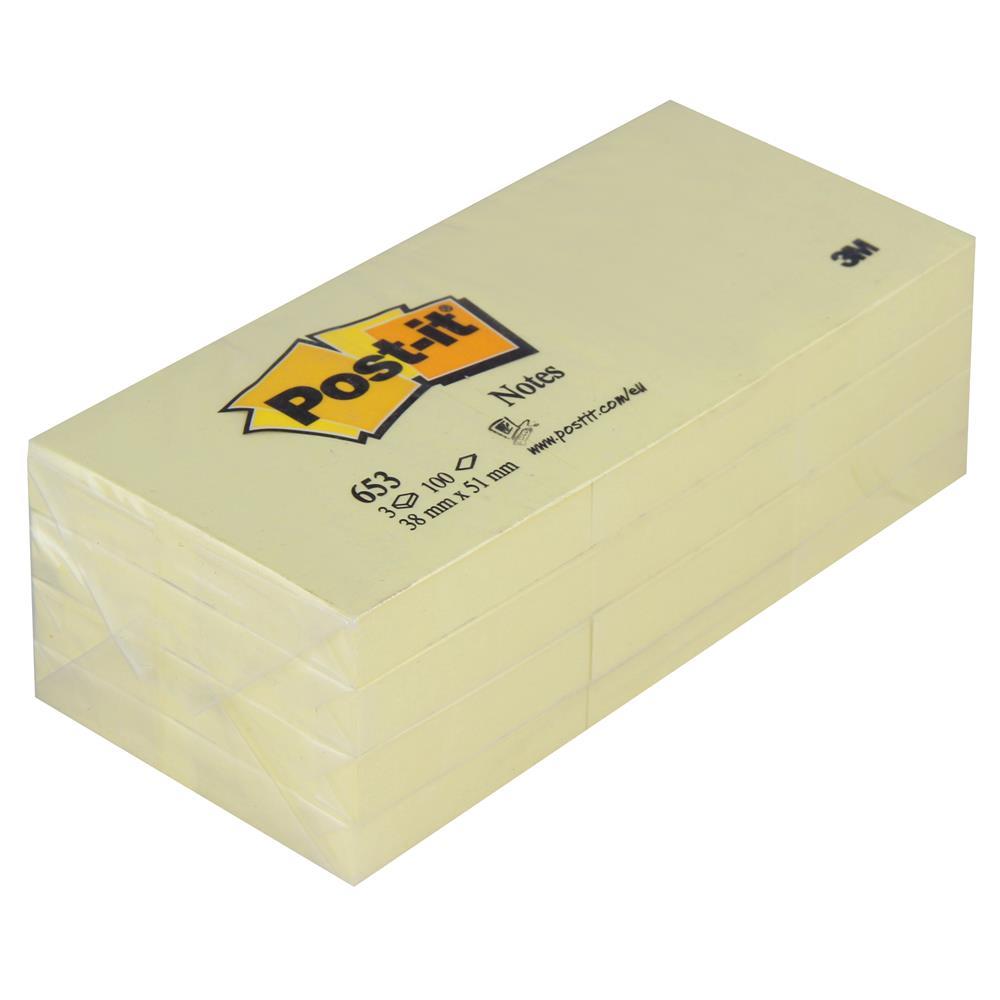 3M Post-It 653 Yapışkanlı Not Kağıdı 38 x 51 mm 100 Yaprak x 12 Adet - Sarı
