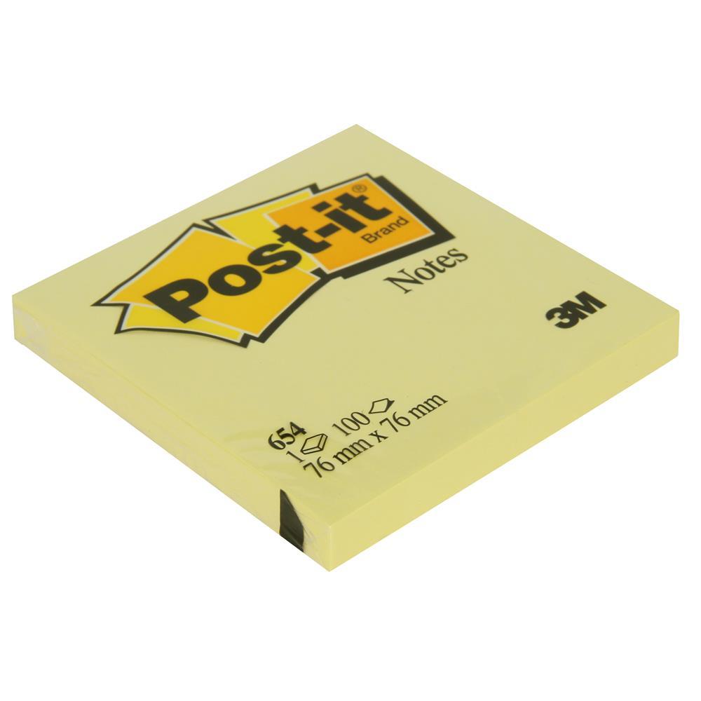 3M Post-It 654 Yapışkanlı Not Kağıdı 76 x 76 mm 100 Yaprak - Sarı