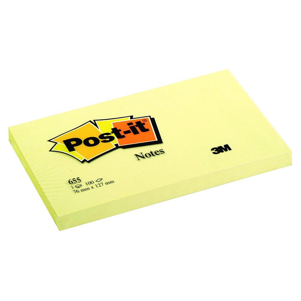 3M Post-It 655 Yapışkanlı Not Kağıdı 76 x 127 mm 100 Yaprak - Sarı