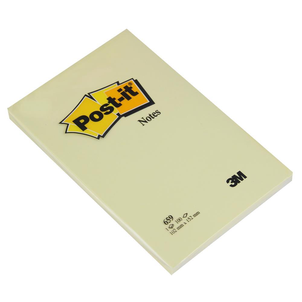 3M Post-It 659 Yapışkanlı Not Kağıdı 102 x 152 mm 100 Yaprak - Sarı
