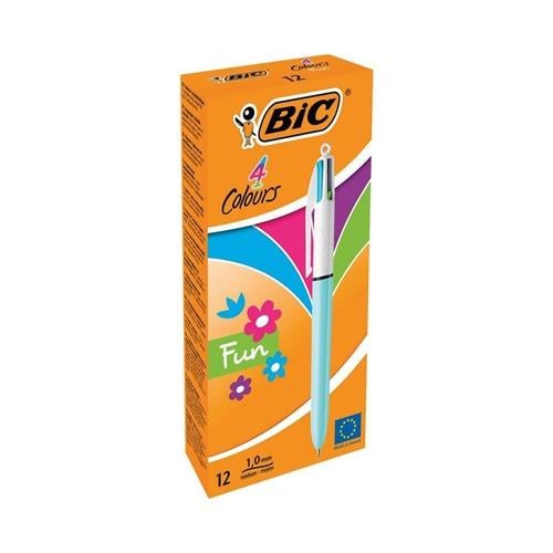 Bic 4 Colours Fun Gövde Mavi Tükenmez Kalem 12 li