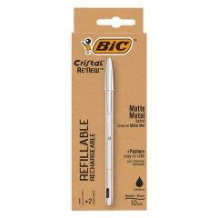 Bic Cristal Renew Tükenmez Kalem, Metal Gövde + 2 Refil, Siyah