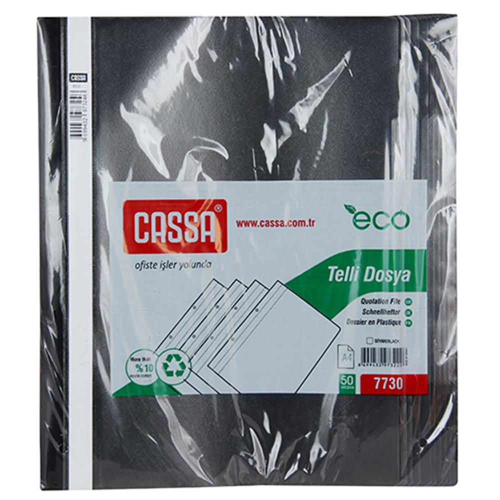 Cassa Eco 7730 Telli Dosya Plastik 50 Adet - Siyah