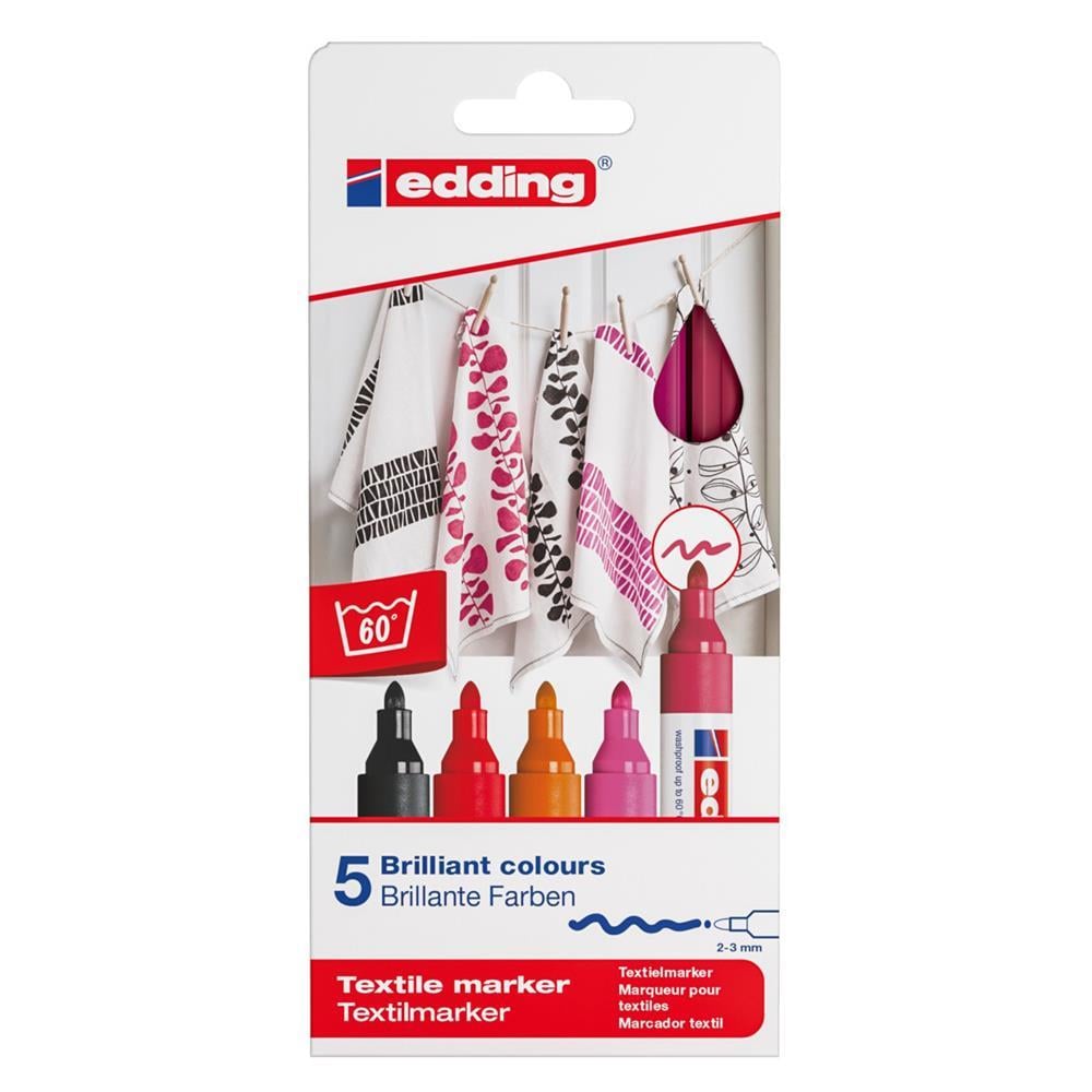 Edding E-4500 Kumaş Boyama Kalemi 5 Adet - Karışık Sıcak Renkler