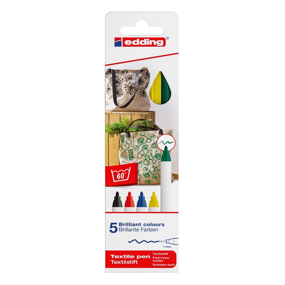 Edding E-4600 Kumaş Boyama Kalemi 5 Adet - Karışık Basic Renkler