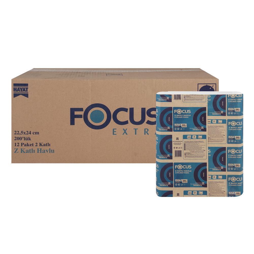 Focus Extra Z Katlama Kağıt Havlu Çift Katlı 22.5 x 24 cm 200 Yaprak - 12 Adet