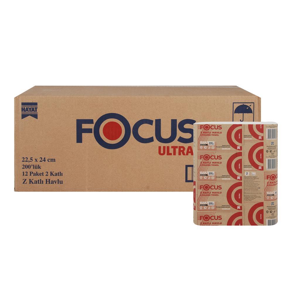 Focus Ultra Z Katlama Kağıt Havlu Çift Katlı 22.5 x 24 cm 200 Yaprak - 12 Adet