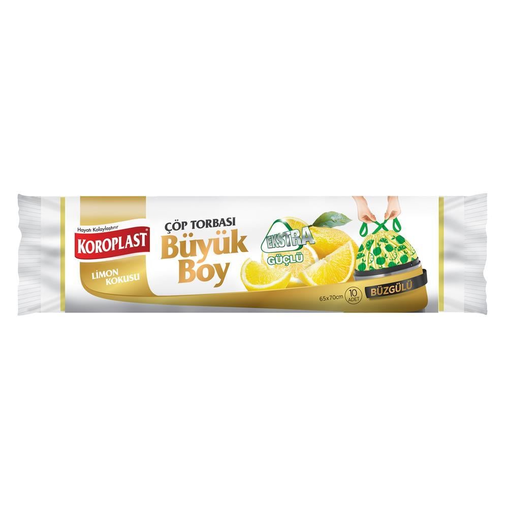 Koroplast Büzgülü Çöp Poşeti Büyük Boy 65 x 70 cm 10 Adet - Sarı
