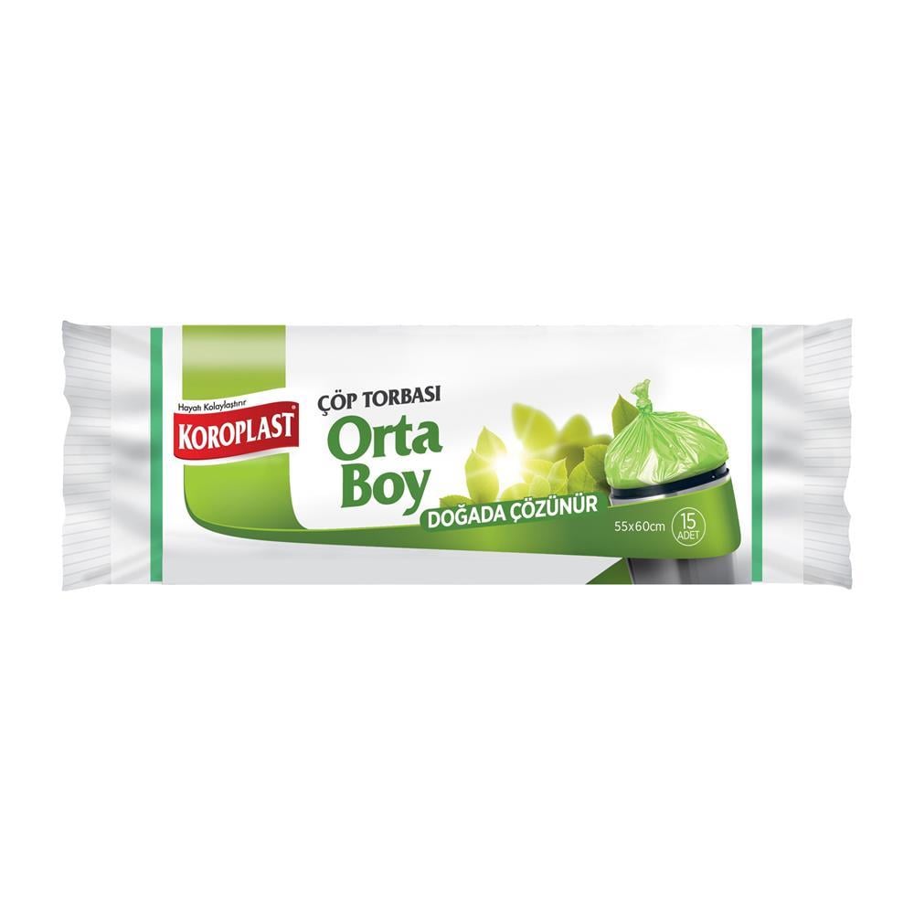 Koroplast Doğada Çözünür Çöp Poşeti Orta Boy 55 x 60 cm 15 Adet - Yeşil