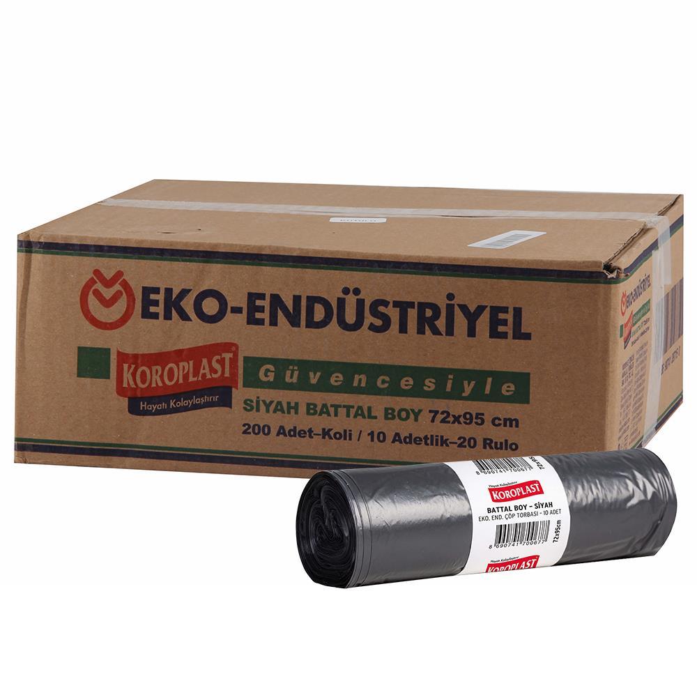 Koroplast Eko Endüstriyel Çöp Poşeti Battal Boy 72 x 95 cm 10 Adet x 20 Rulo - Siyah