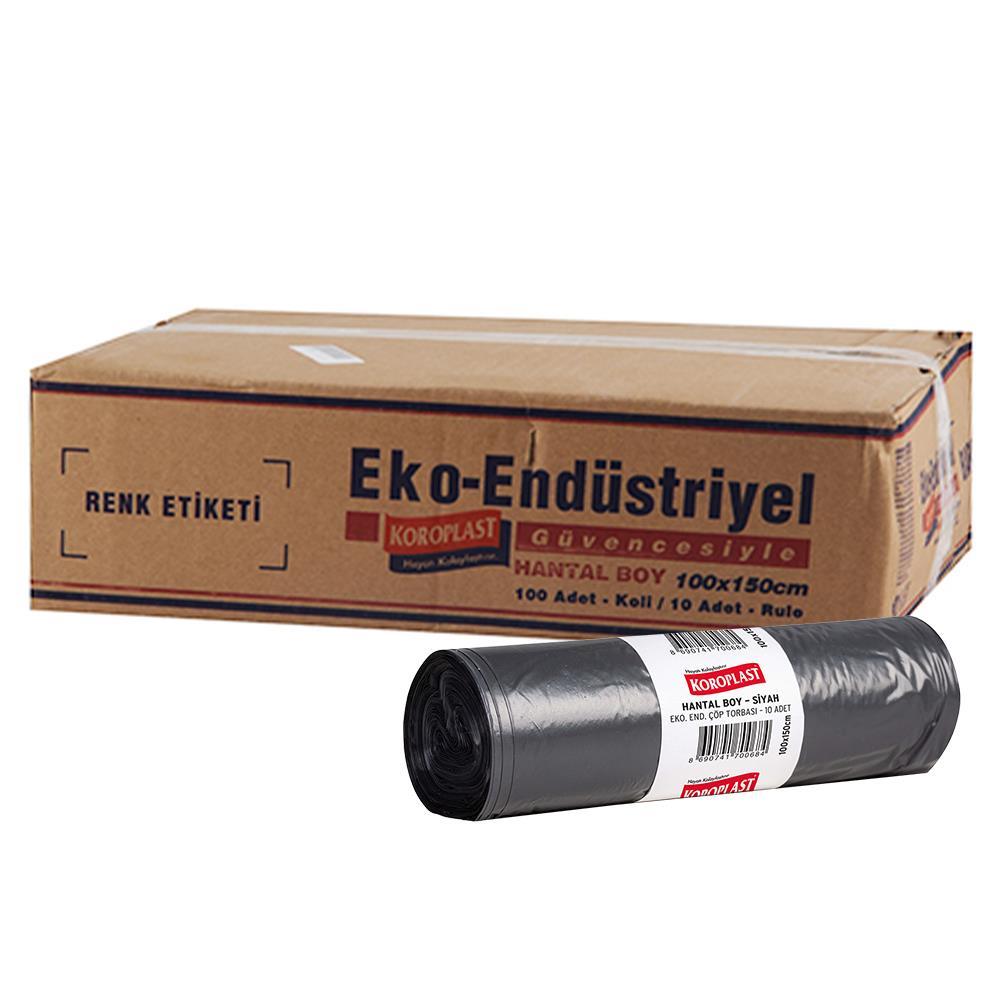 Koroplast Eko Endüstriyel Çöp Poşeti Hantal Boy 100 x 150 cm 10 Adet x 10 Rulo - Siyah