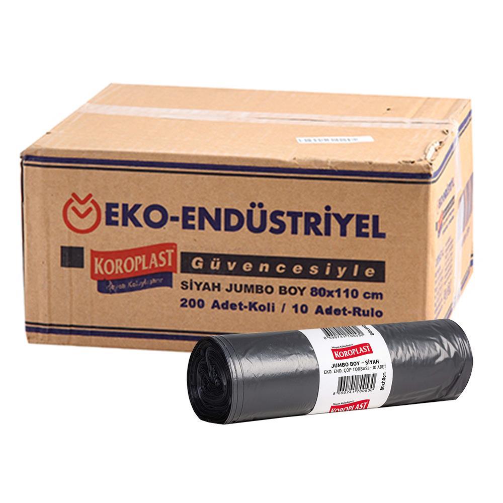 Koroplast Eko Endüstriyel Çöp Poşeti Jumbo Boy 80 x 110 cm 10 Adet x 20 Rulo - Siyah