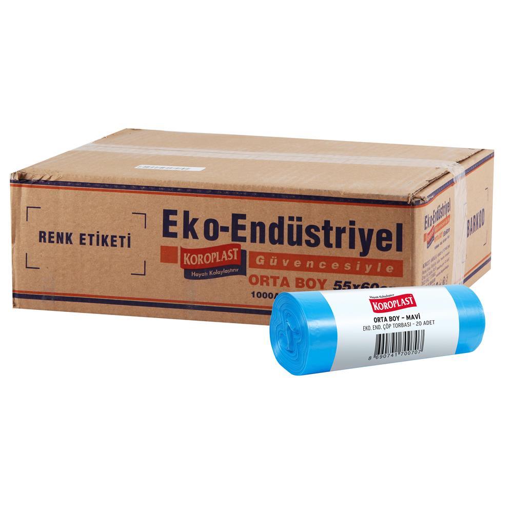 Koroplast Eko Endüstriyel Çöp Poşeti Orta Boy 55 x 60 cm 20 Adet x 50 Rulo - Mavi