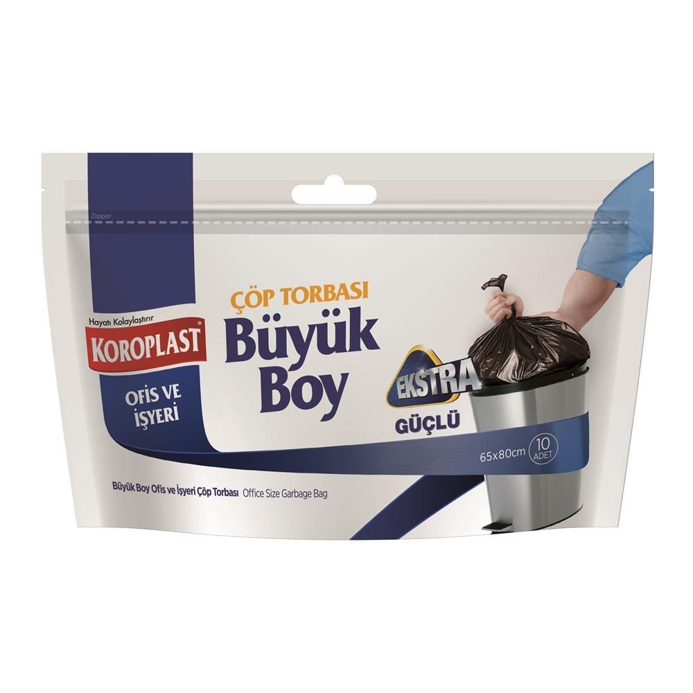 Koroplast Ekstra Güçlü Çöp Poşeti Büyük Boy 65 x 80 cm 10 Adet - Siyah