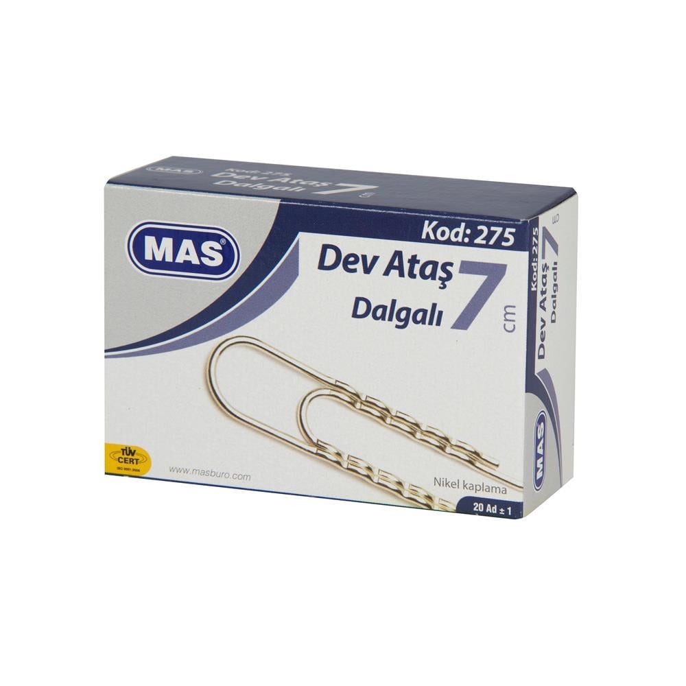 MAS 275 Dev Dalgalı Ataş 7 cm 20 Adet - Metalik Gri