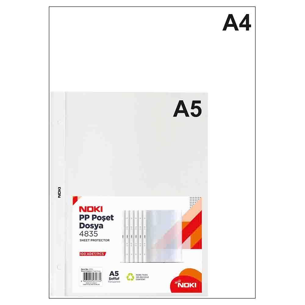 Noki 4835 Delikli Poşet Dosya A5 55 Mikron - 100 Adet