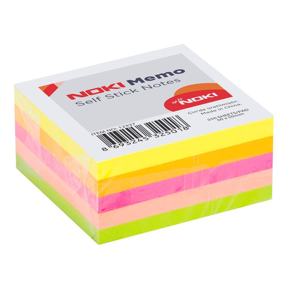Noki Memo 12337 Yapışkanlı Not Kağıdı 50 x 50 mm 250 Yaprak - Karışık Neon Renk