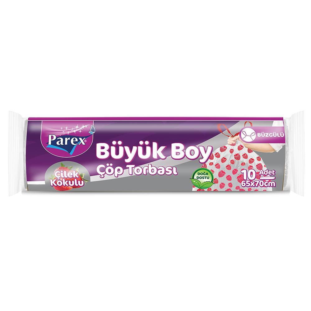 Parex Büzgülü Çöp Poşeti Büyük Boy 65 x 70 cm 10 Adet - Beyaz  Kırmızı