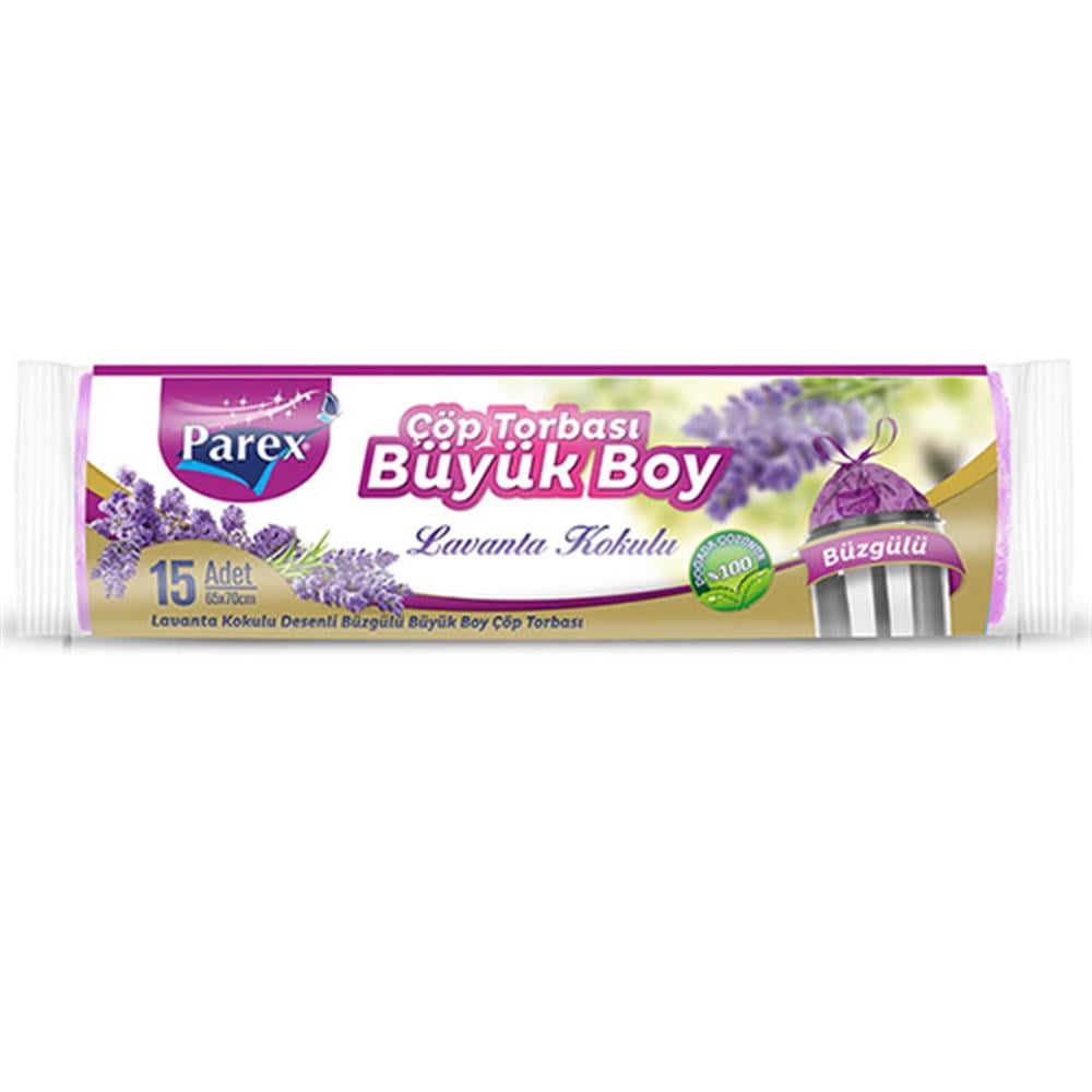 Parex Büzgülü Çöp Poşeti Büyük Boy 65 x 70 cm 15 Adet - Pembe
