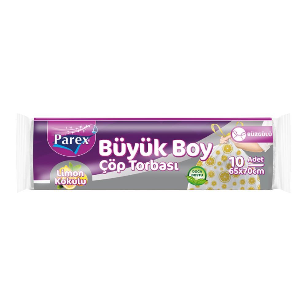 Parex Büzgülü Çöp Poşeti Büyük Boy 65 x 70 cm 10 Adet - Beyaz  Sarı