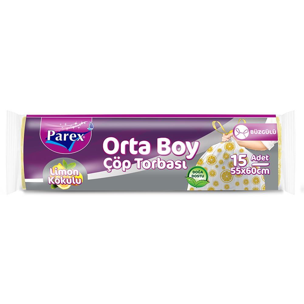 Parex Büzgülü Çöp Poşeti Orta Boy 55 x 60 cm 15 Adet - Sarı
