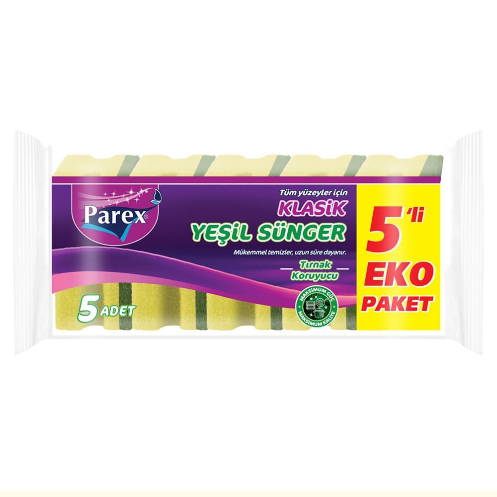 Parex Klasik Oluklu Bulaşık Süngeri 5 Adet - Yeşil