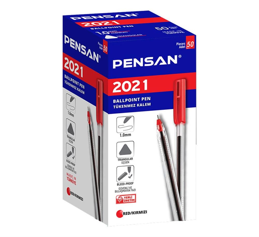 PENSAN 2021 TÜKENMEZ KALEM KIRMIZI ŞEFFAF ÜÇGEN 50 Lİ