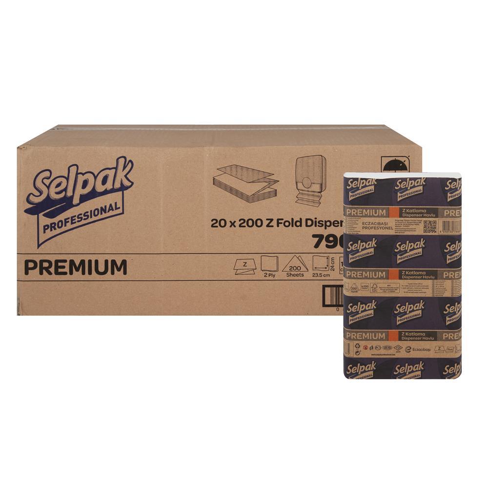 Selpak Professional Premium Z Katlama Kağıt Havlu Çift Katlı 23.5 x 24 cm 200 Yaprak - 20 Adet