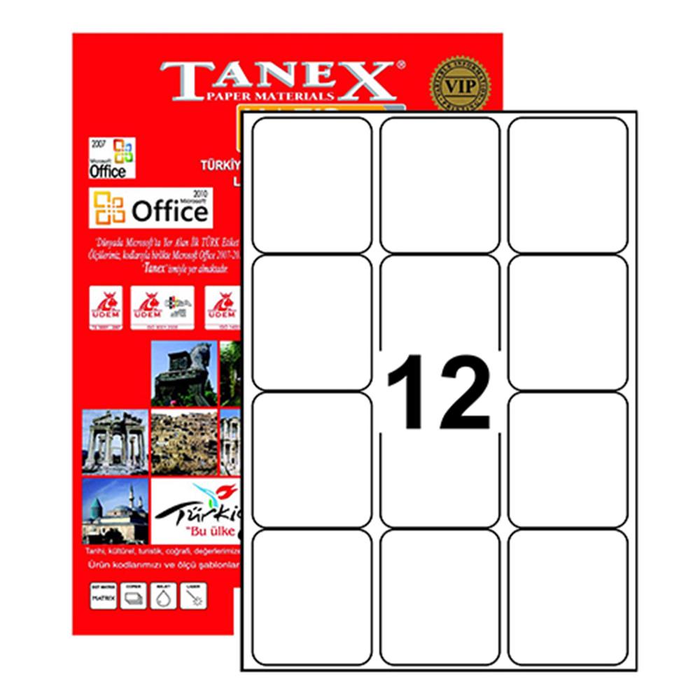 Tanex TW-2012 Yazıcı Etiketi 63.5 x 72 mm 1.200 Adet - Beyaz