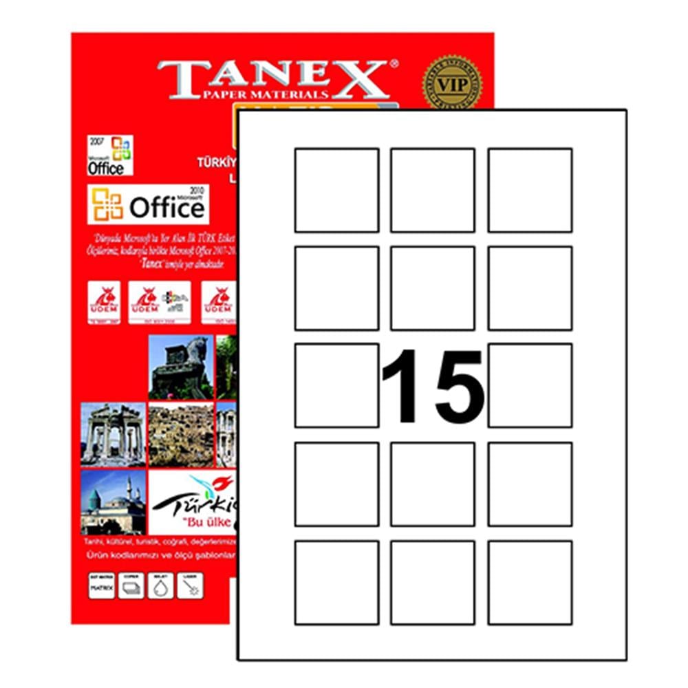 Tanex TW-2015 Yazıcı Etiketi 45 x 45 mm 1.500 Adet - Beyaz