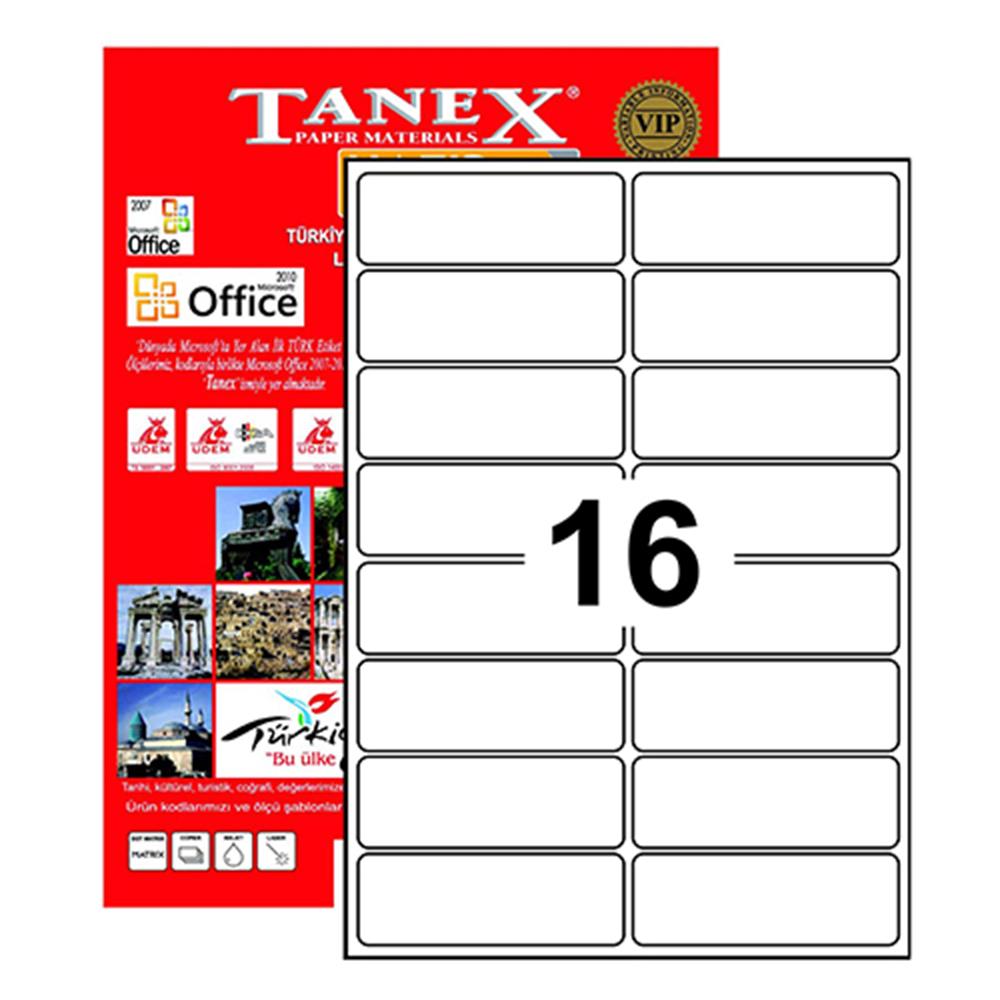 Tanex TW-2016 Yazıcı Etiketi 99.1 x 34 mm 1.600 Adet - Beyaz